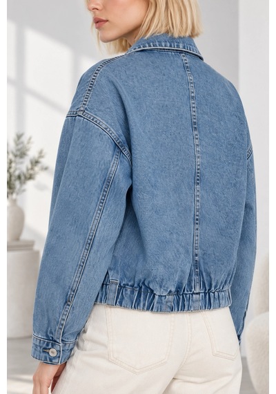 Mevese Kadın Fermuarlı Kemerli Oversize Denim Ceket - Beli Kemer Detaylı Kot Ceket - Mavi Buz Mavisi Mevese Kadın Fermuarlı Kemerli Oversize Denim Ceket - Beli Kemer Detaylı Kot Ceket - Mavi Buz Mavisi