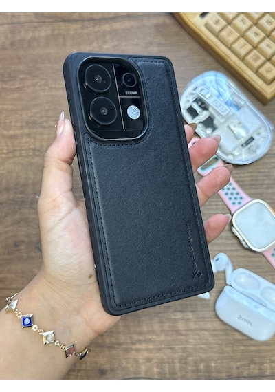 Redmi Note 13 Pro 4g Uyumlu Premium Deri Dokulu Darbelere Karşı Dayanıklı Nazal Silikon Kılıf Siyah