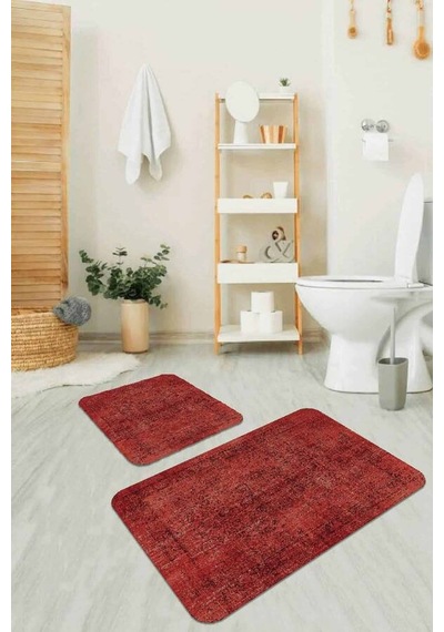 Kiremit Modern Klasik Banyo Halısı Klozet Paspas Seti Bs236n11