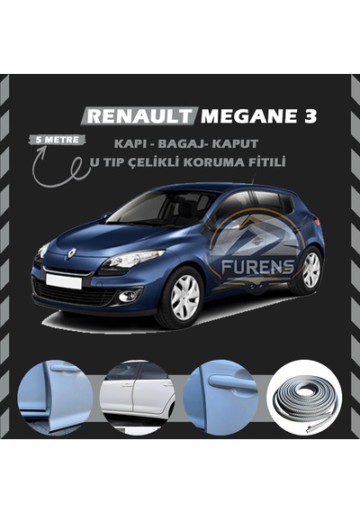 Renault Megane 3 Oto Araç Kapı Koruma Fitili 5metre Parlak Gri Renk