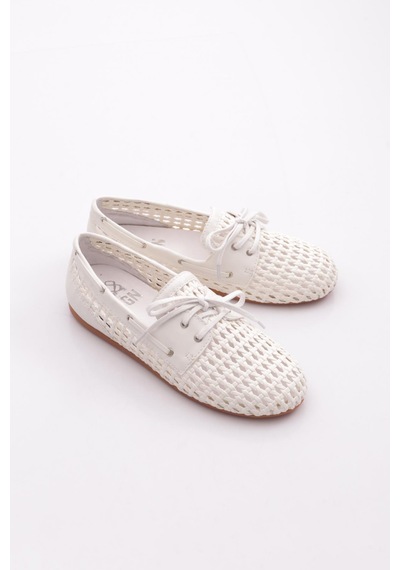 Dgn B00112 Kadin Delikli Oxford Ayakkabi Beyaz