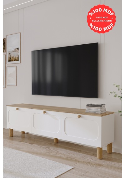 Ece Bohem Tamamı Mdf Tv Ünitesi 180 Cm Safir Meşe Beyaz