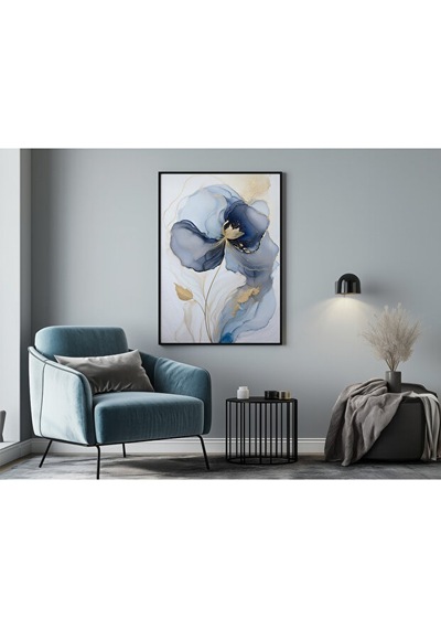Tablo Ahşap Çerçeveli Tablo Çerçeveli Poster Soyut Mavi Rüya, Soyut Çiçek Temalı Tablo