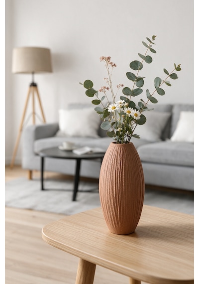 Coconut Hindistan Cevizi Dokulu Dekoratif Vazo 20 Cm Pla - Salon Ve Masaüstü Vazo - Tarçın Diğer