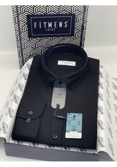 Slim Fit Uzun Kol Yıkamalı Gabardin Hediye Kutulu Erkek Gömlek Fs-001364 - Siyah-1438