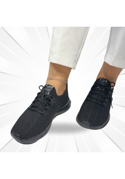 Fore Sport Kadın Günlük Bağcıklı Triko Fileli Spor Ayakkabı Siyah