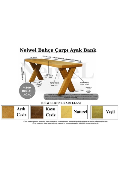 Neiwel Garden Lio Doğal Ahşap Bank Ahşap