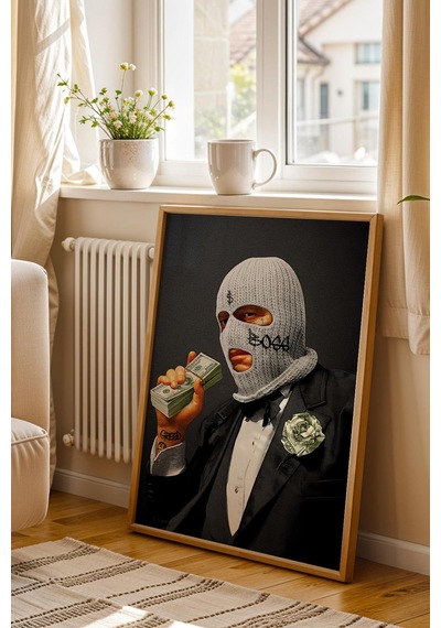 Modern Kar Maskeli Boss Ve Dolar Temalı Çerçeveli Tablo Home-office Çalışma Alanları Dekoru Modifiye Sanat
