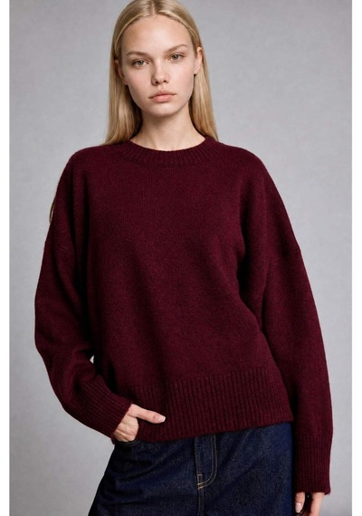 Defacto Oversıze Bisiklet Yaka Triko Bordo Kazak F3895ax26wnbr452 Bordo-br452