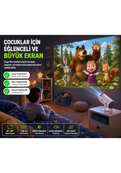Hy300 Akıllı Projektör 2gb Ram 16gb Rom Android Wifi 6 Bluetooth 5.0 4k Destekli