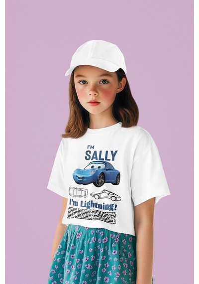 Sevbano Im Sally Şimşek Mcqueen Baskılı Unisex Arabalar Çizgi Film Cars Ç Beyaz