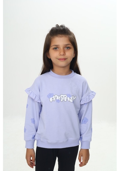 Toontoy Kız Çocuk Fantasy Çiçek Baskılı Sweatshirt Koyu Mavi