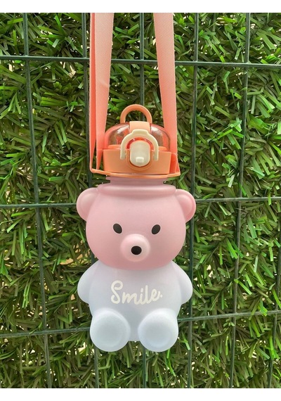 800 Ml Smile Ayıcık Model Su Matarası Su Şişesi Suluk Bpa İçermez Suluk Pembe Plastik Diğer