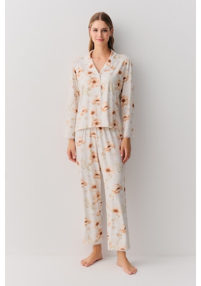 Suwen Sofia Maskülen Pijama Takımı Sh26221660b338 Ekru Desenli