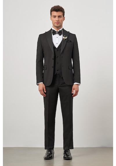 İmza Siyah Yelekli 6 Drop Slim Fit Ceremony Takım Elbise 1001240205 Siyah