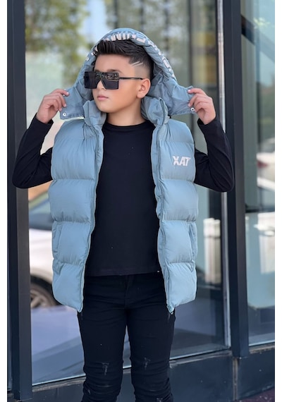 Pina Kids Erkek Çocuk Baskılı Çıkarılabilir Kapüşonlu Şişme Yelek 3017 Mint Yeşili