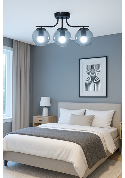 Lora Modern Tasarım Minimal Yatak Odası Salon Mutfak Siyah Renk Füme Camlı 2 Li Avize