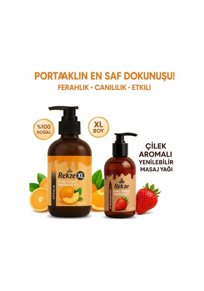 Aromaterapi Etkili Masaj Yağı Seti: Portakal 250 Ml & Çilek 120 Ml %100 Doğal Ve Yenilebilir. - 813053539