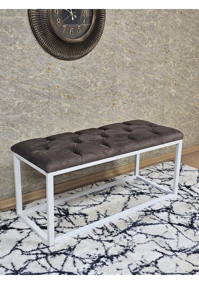 Zafir Beyaz Boyalı Diktörtgen 100 Cm X 40 Cm Oturak Puf - Bench - Makyaj Oturağı - Oturak Kahverengi