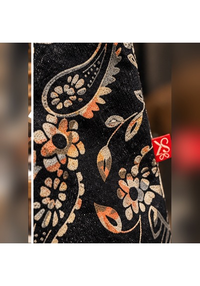 Sellhubx Desenli Denim Kumaş Kadın Hobo Omuz Çantası, Tek Saplı Hobo Model Şal Desenli Lacivert