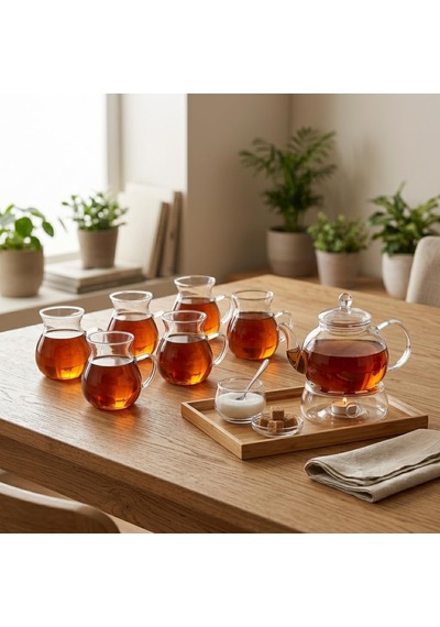 Lexroo 6'lı Kulplu Cam Çay Bardağı Seti Çok Renkli
