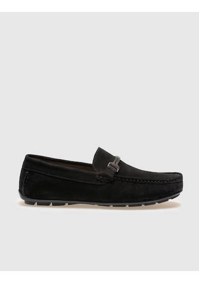 Hakiki Deri Siyah Süet Tokalı Erkek Loafer - 43