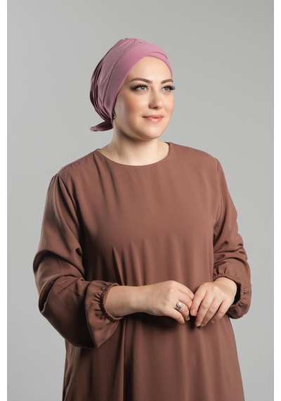 Hürrem Bone Gül Kurusu Pratik Hazır Geçmeli Fiyonklu Bone Sandy Çift Taraflı Çapraz 3007b 18 Gül Kurusu Gülkurusu