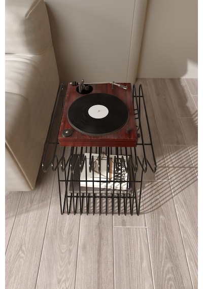 Roma Modern Metal Yan Sehpa Derilik Minimalist Tasarım Kitaplık Pikap Plak Çalar Düzenleyici Siyah