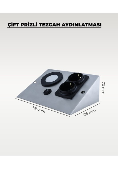 3w Krom Paslanmaz Çift Prizli Metal Tezgah Aydınlatma 6500k Beyaz Işık