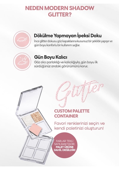 Kalıcı, Topaklanma Yapmayan, Simli Tekli Far Modern Shadow Glitter 303 Rose Space 303