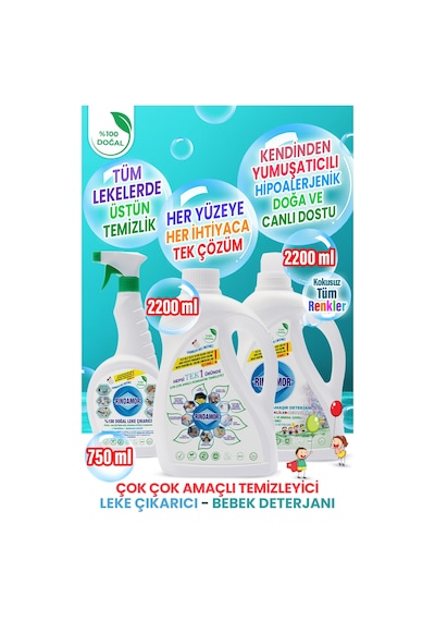 %100 Doğal Bitkisel Kokusuz Bebek Çamaşır Deterjanı-leke Çıkarıcı- Çok Amaçlı Konsantre Temizleyici 2200 ML