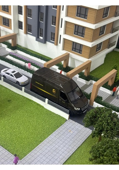 Çek Bırak Diecast Model Araba 10 Cm - Mercedes Sprinter Kargo Arabası Ups Metal Açılabilir Kapılı