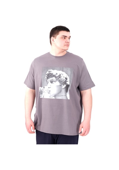 Mode Xl Büyük Beden Erkek T-shirt Bisiklet Yaka Statue U25027 Füme Füme