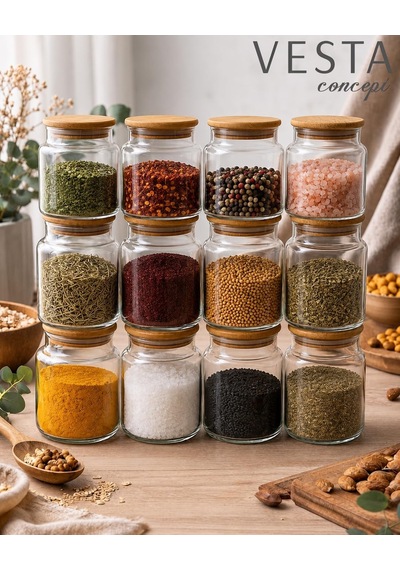 12 Adet Hava Geçirmez Doğal Bambu Kapaklı Cam Kavanoz Seti - 620 Ml Diğer