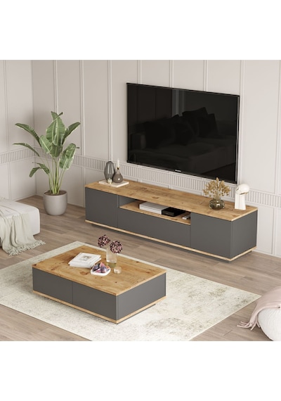 Aven Tv Ünitesi Orta Sehpa 2'li Set Çam-antrasit Ave17-aa Atlantik Çam - Antrasit Aven Tv Ünitesi Orta Sehpa 2'li Set Çam-antrasit Ave17-aa Atlantik Çam - Antrasit