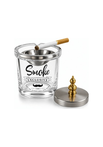 Cam Küllük Dekoratif Sigara Küllüğü Metal Kapaklı Smoke Exclusive
