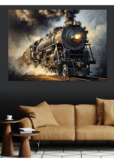 Siyah Beyaz Nostaljik Buharlı Tren Dekoratif Kanvas - Mdf Ahşap Tablo