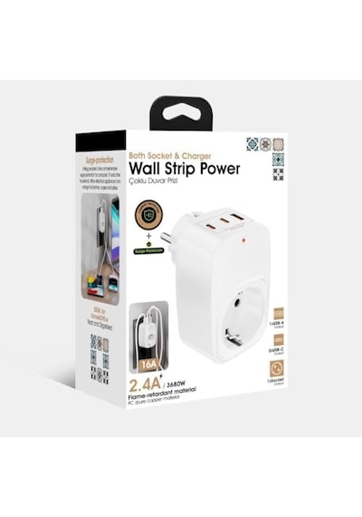 Vetech Akım Korumalı Priz 1x Priz, 2x Type-c, 1x Usb Port Çıkışlı Tekli Beyaz