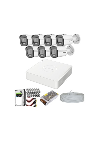 HIKVISION COLORVU GECE-KARANLIKTA 7/24 RENKLİ 7 KAMERALI SET 1TB