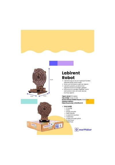 Türk Malı Labirent Robot Dc Motorlu Ahşap Oyuncak Stem-a Set Çocuklar İçin Boyanabilir Maket
