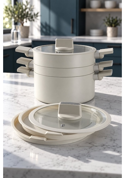 Acar Kitchen Beyond Ultimate Pro 7 Parça Tencere Seti Ekru