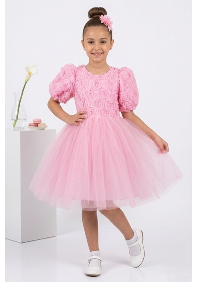 Mnk Baby & Kids Luvia Kısa Kol Kız Tütü Abiye Elbise M00811 Pembe