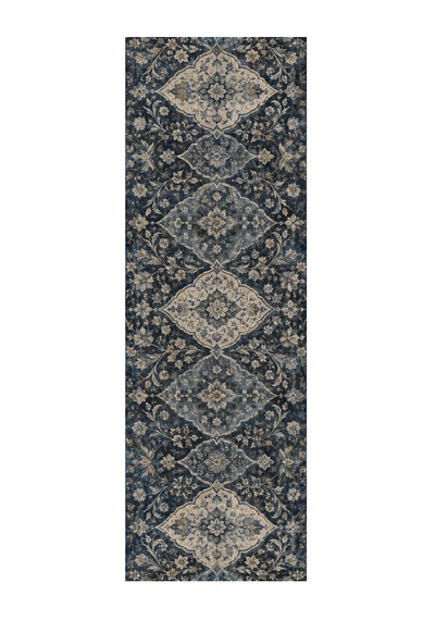 Kartela Halı Gece Mirası Lacivert Krem Koridor Mutfak Yolluk Halısı Kaymaz Taban 60x180 Cm