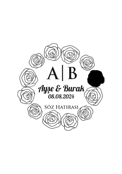 Güllü Çelenk Mühür Kına Nişan Düğün 3x3 Cm Özel Etiket / 50 Adet Sticker Beyaz