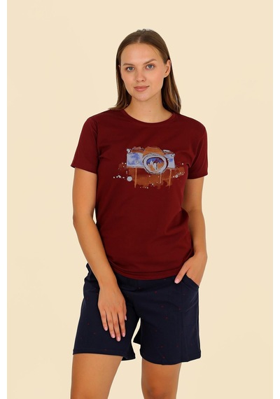 Akbeniz Kadın Şortlu Kısa Kol Penye Pijama Takım Bordo 3622