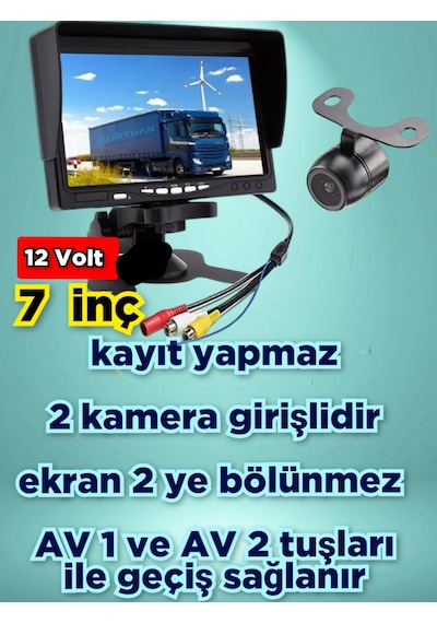 7'' Monitör + 1 Adet Kelebek Kamera Kayıt Yapmaz 12 Volt