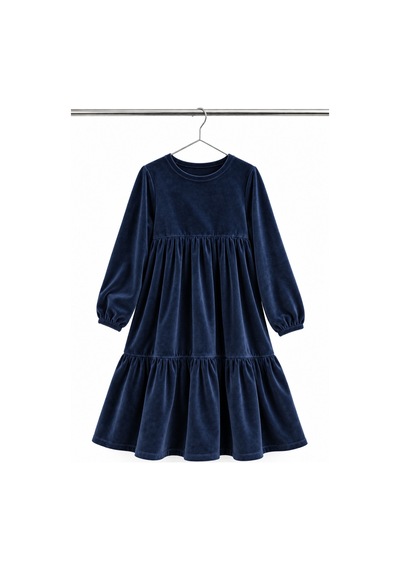 Angel&co. Girls Clothing Kadife Kız Çocuk Midi Elbise Lacivert Lacivert