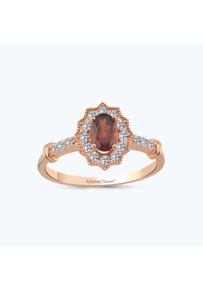 Altınbaş Pırlanta Garnet Taşlı Oval Yüzük Pnf001pgrn-14k