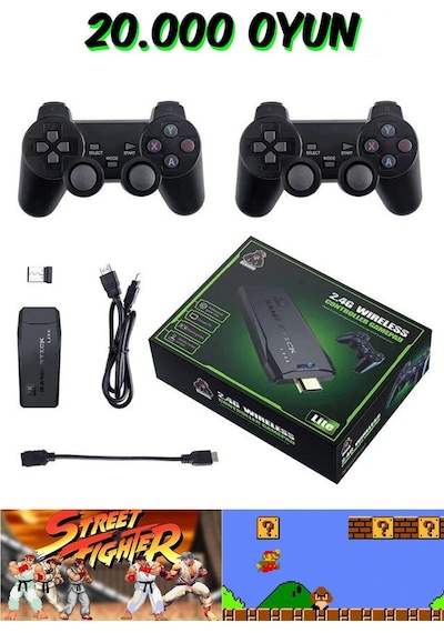 Atari 2.4g Kablosuz Çift Kol Retro Oyunlar 4k Game Stick 20000 Oyun Game Stick