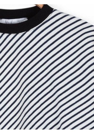 Kız Çocuk Pamuklu Çizgili Crop Sweatshirt-14715 Siyahbeyaz